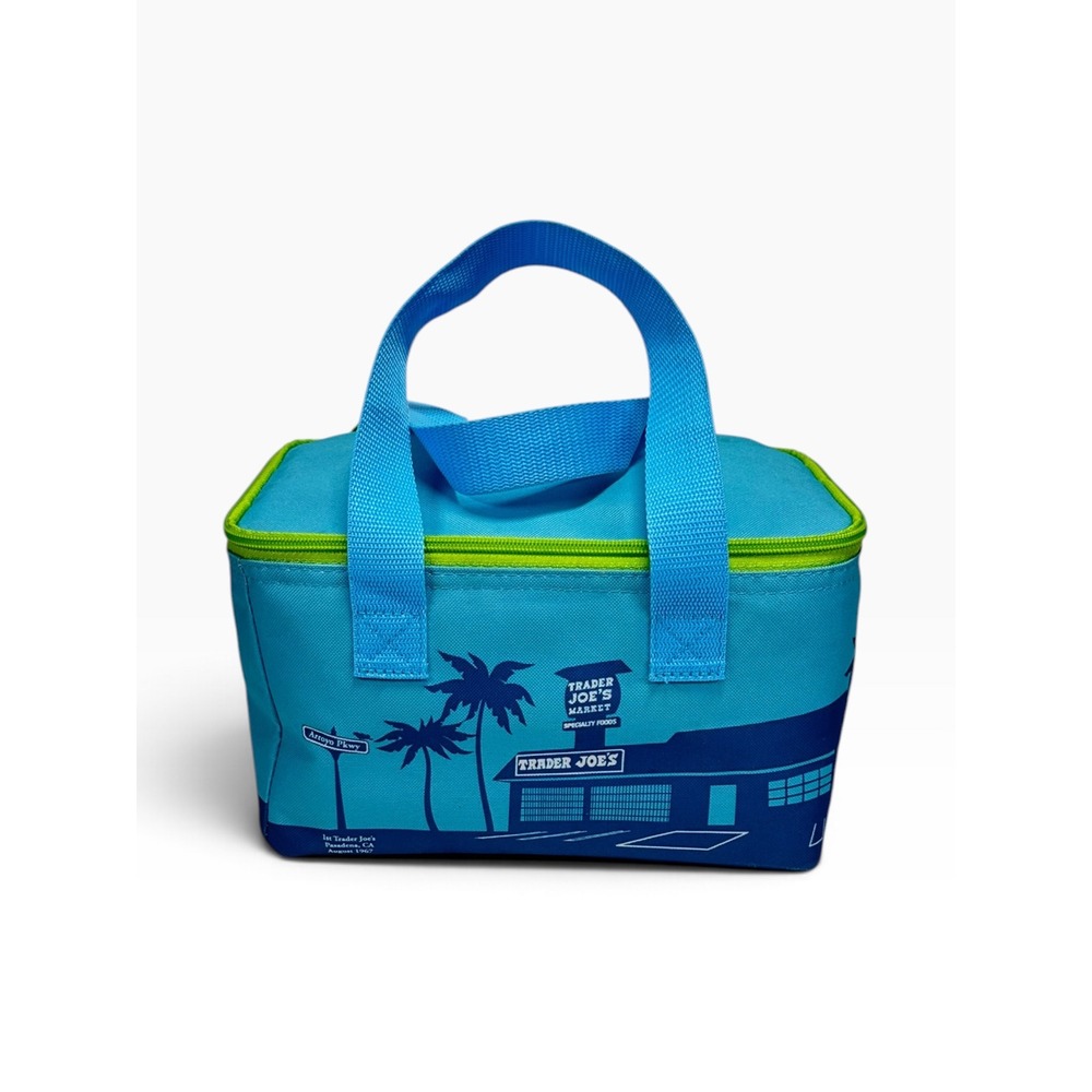 Trader Joe's Mini Insulated Lunch Bag Blue Green 1.5 Gallon Cooler Tote